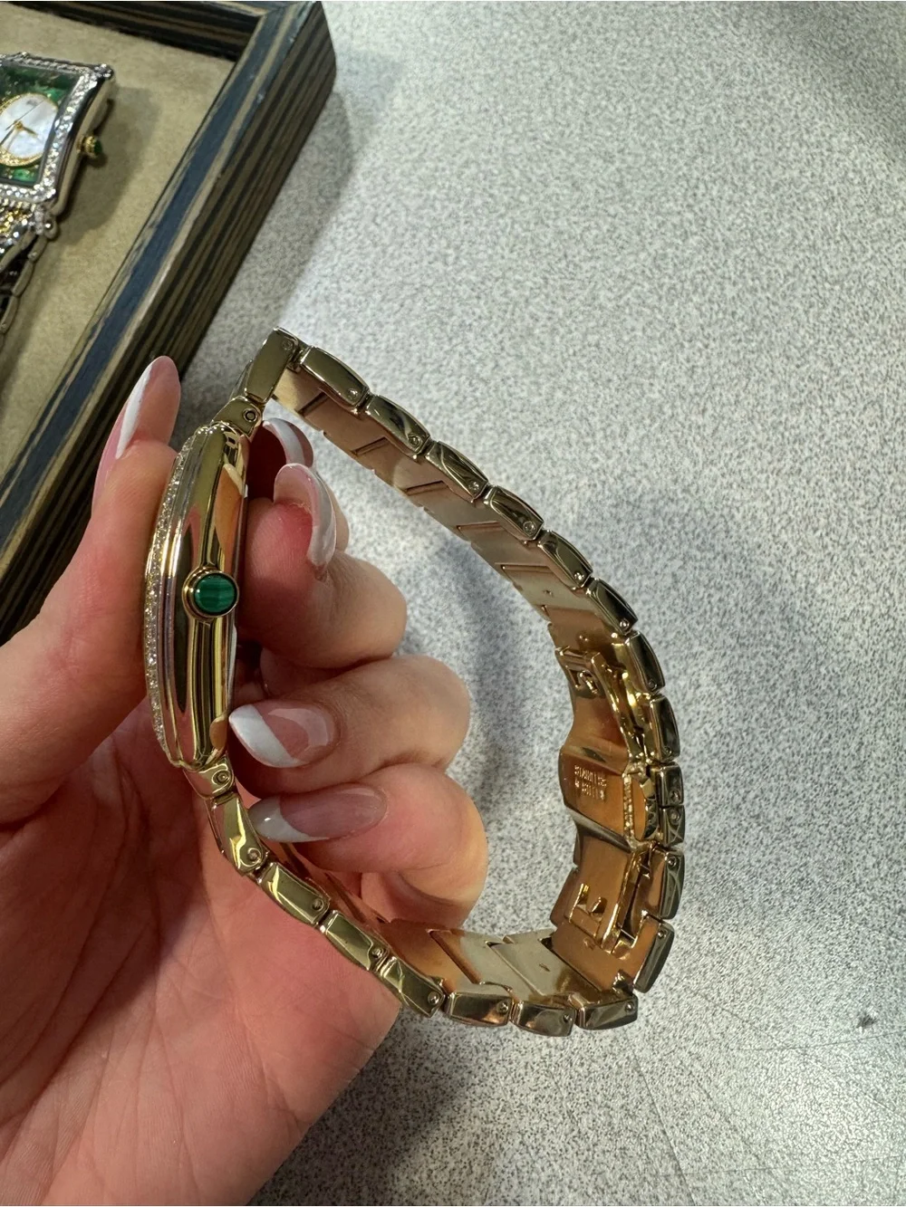 Rarities by Carol Brodie Goldtone Stainless Steel Green & White Bracelet watch